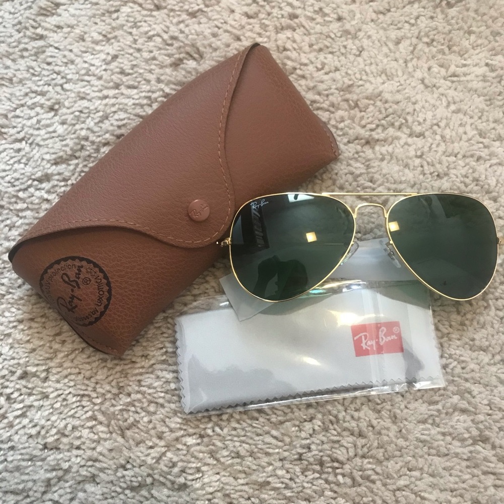 New ray ban large aviator green and gold unisex